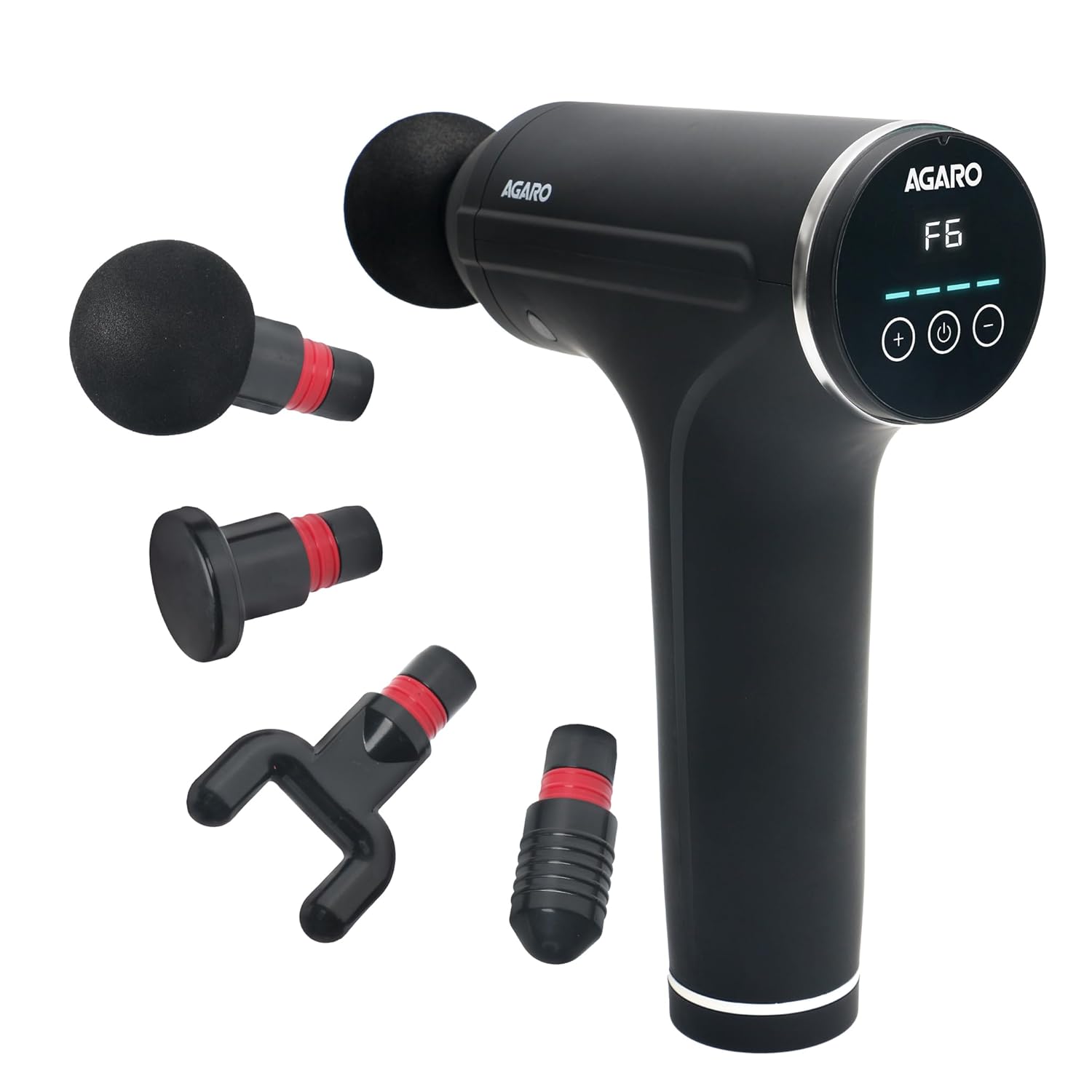 Massager Gun 4 Heads, 6 Speed, Rechargeable, Handheld, Percussion Muscle Massager for Full Body Relief, Muscle Relaxation of Neck, Shoulder, Back, Foot for Men & Women, Black