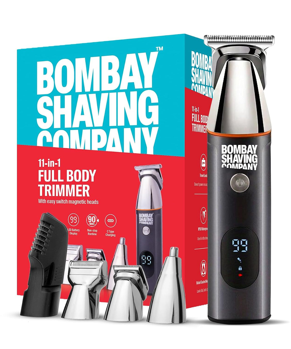 Bombay Shaving Company 11-in-1 All-in-One Trimmer for Men All in One | Beard Trimmer for Man | Hair Trimmer for Man | Body Trimmer for Man | Cordless, Type C, IPX6, 90 Min | Trimmer Men Beard