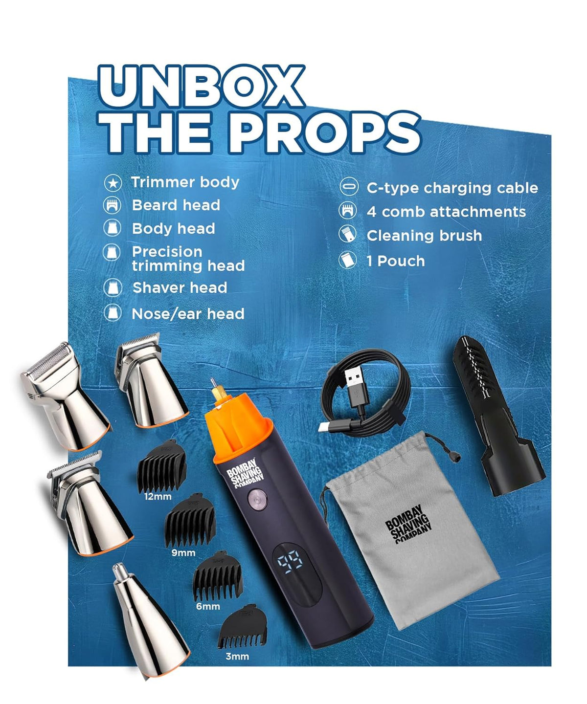Bombay Shaving Company 11-in-1 All-in-One Trimmer for Men All in One | Beard Trimmer for Man | Hair Trimmer for Man | Body Trimmer for Man | Cordless, Type C, IPX6, 90 Min | Trimmer Men Beard