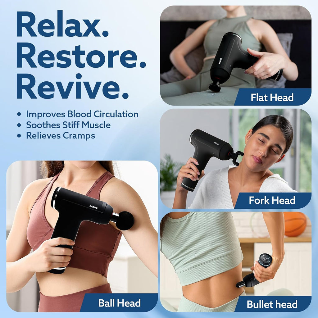 Massager Gun 4 Heads, 6 Speed, Rechargeable, Handheld, Percussion Muscle Massager for Full Body Relief, Muscle Relaxation of Neck, Shoulder, Back, Foot for Men & Women, Black